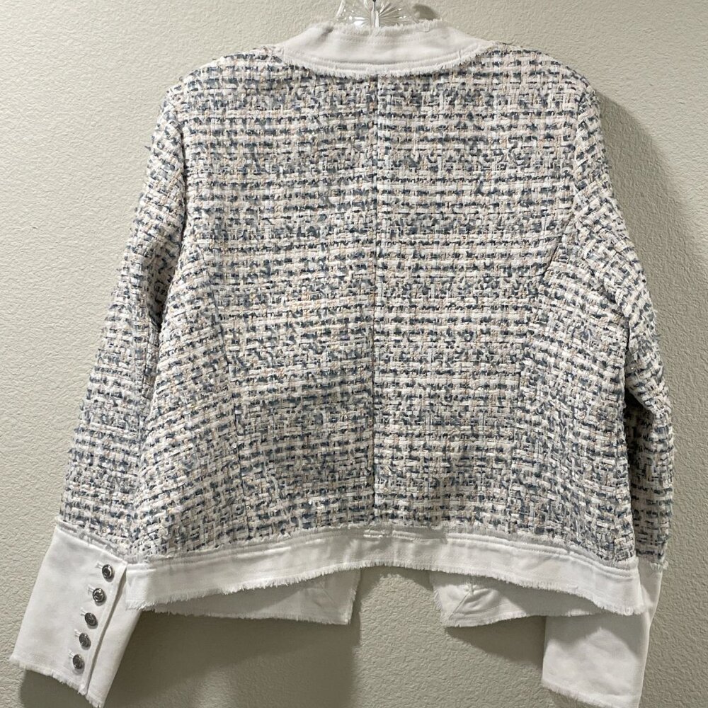 NANETTE LEPORE (NWT) Tweed Open Front Long Sleeve Deep Cuff Short Jacket - L - Picture 3 of 13